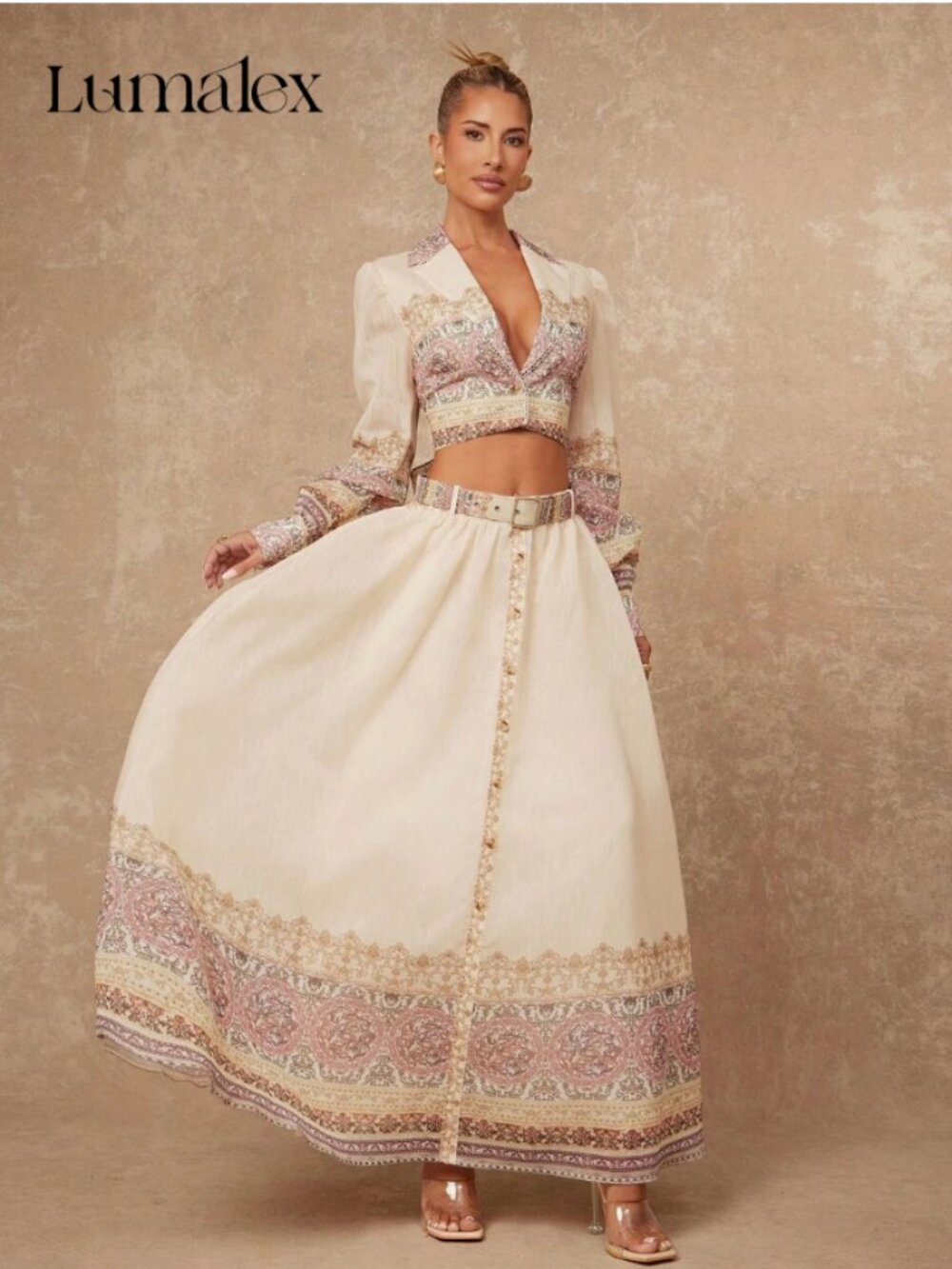 Bohemian Printed Crop Top & High-Waisted Maxi Skirt Set